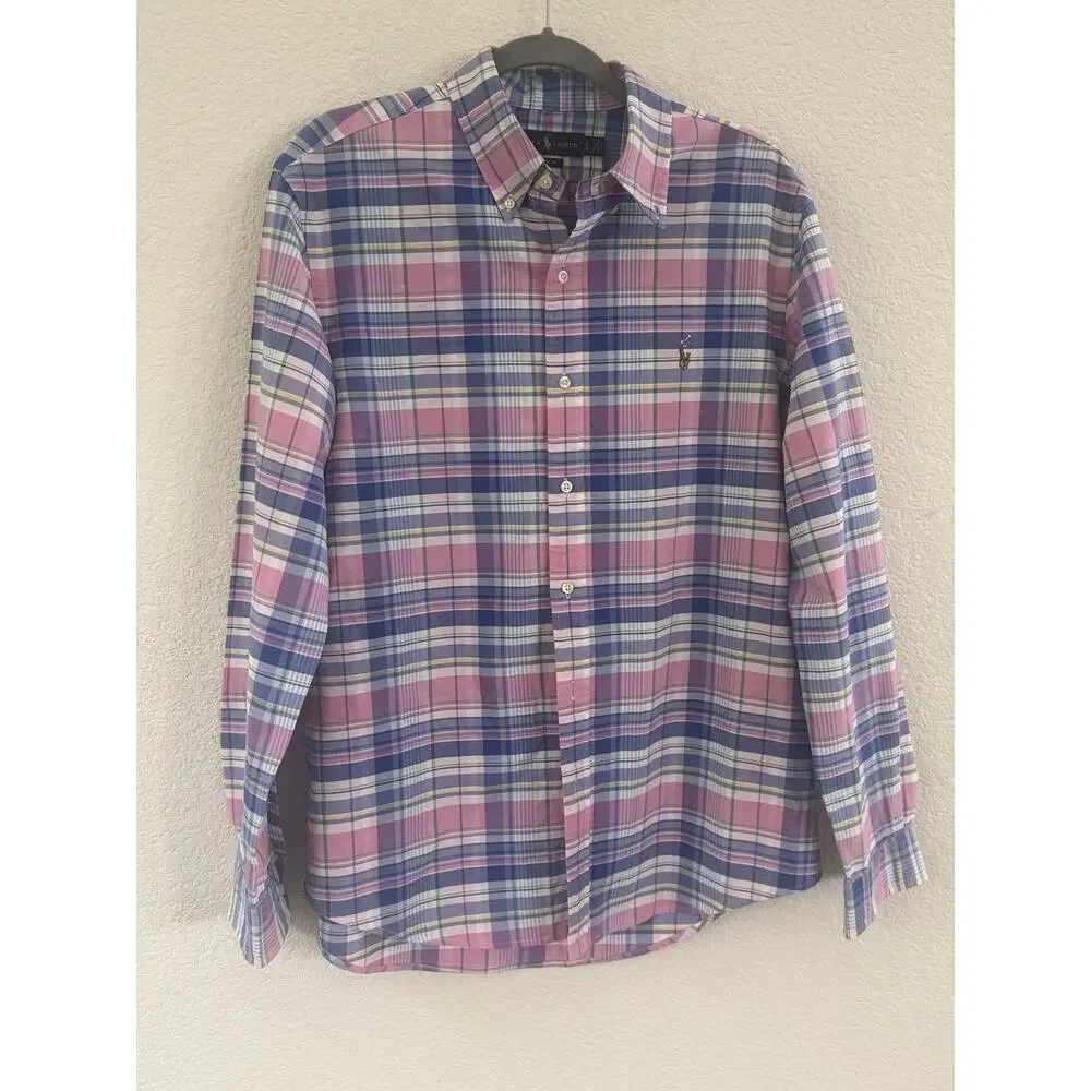 Polo Ralph Lauren Pink/Navy Plaid Classic Fit Performance Button Down Shirt (L)